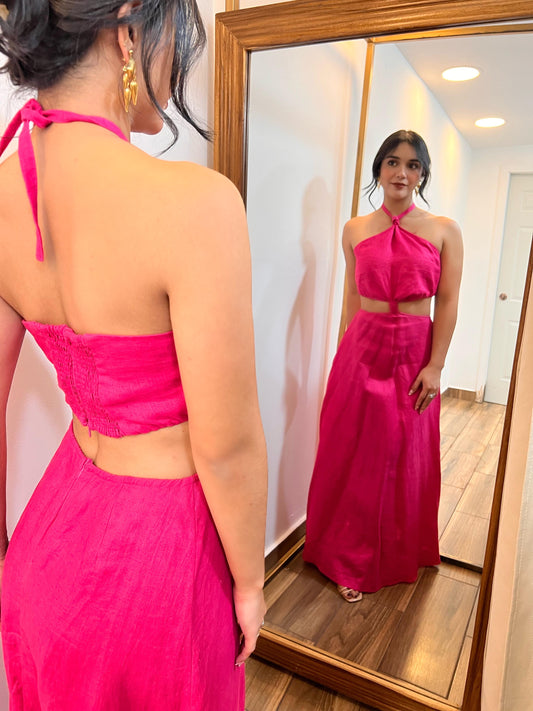 VESTIDO FUCSIA LINO