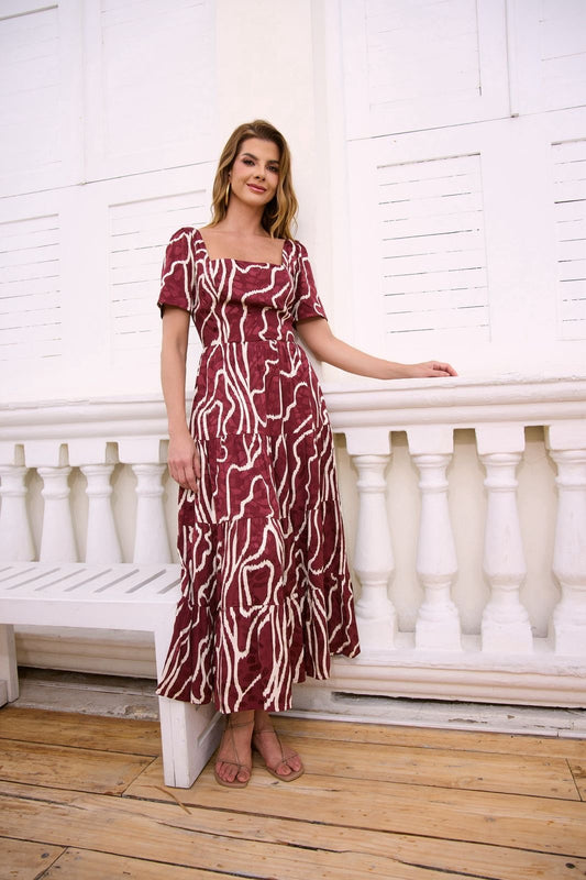 VESTIDO VINO TINTO MANGAS